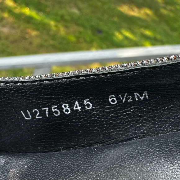 STUART WEITZMAN Metallic Sparkle Silver Gold Cork Wedge Platform Peep Toe Leathe - Picture 10 of 14